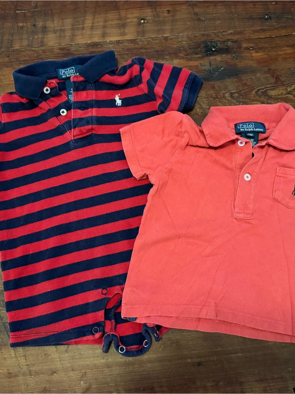 Polo by Ralph Lauren Red & Navy Striped Polo Onesie and Solid Red Polo Shirt